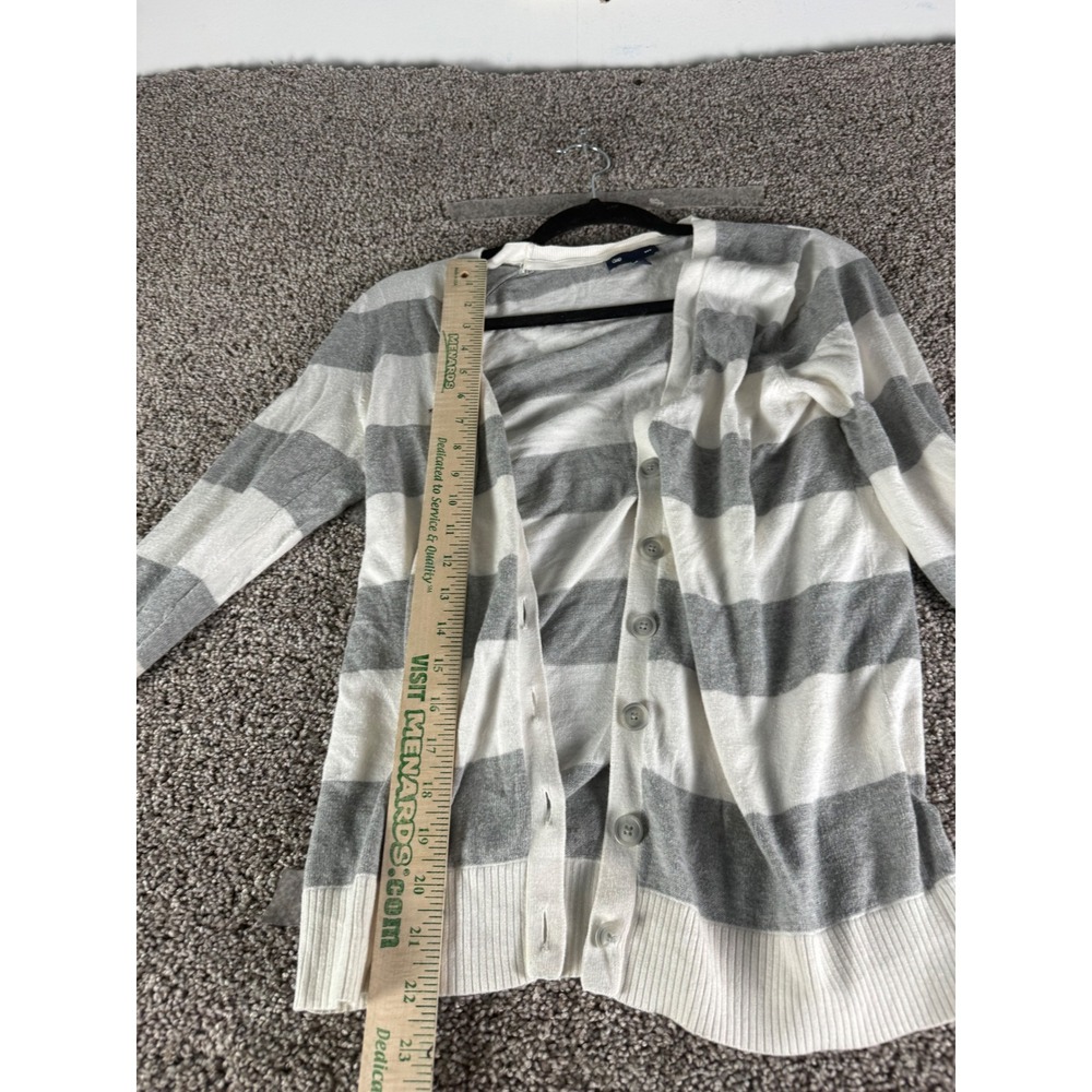 Gap‎ Womens Grey White Striped Button Front V-Neck Cardigan Sweater Size M